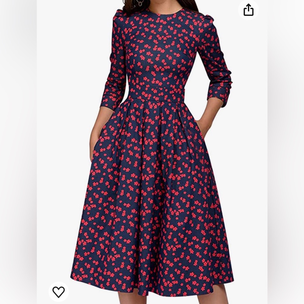 Simple Flavor Women’s Floral Vintage Dress 3/4 sleeve, size Large